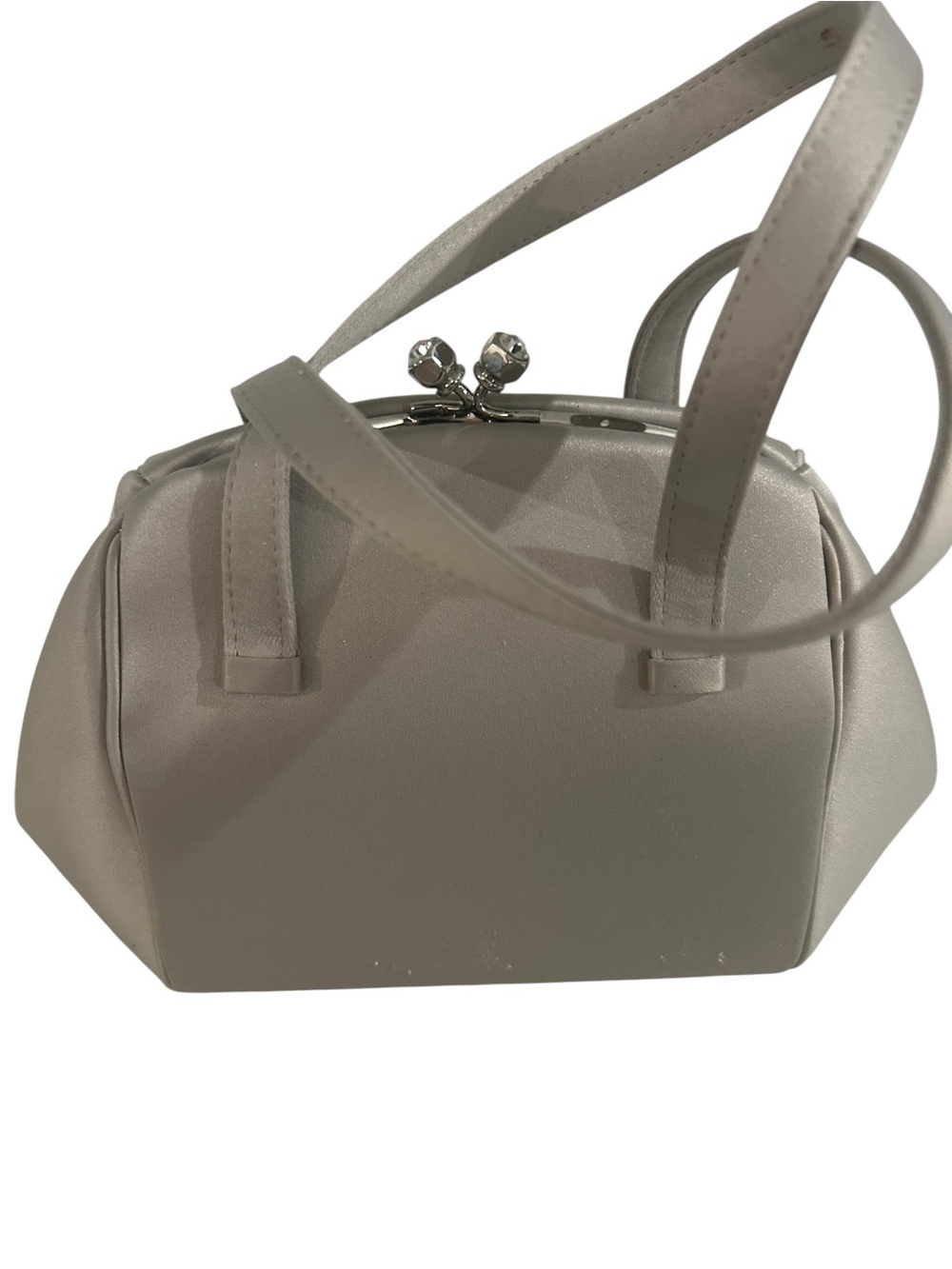 Vintage Unbranded Silver Satin Dome Evening Bag, Kiss-Lock Top-Handle Purse